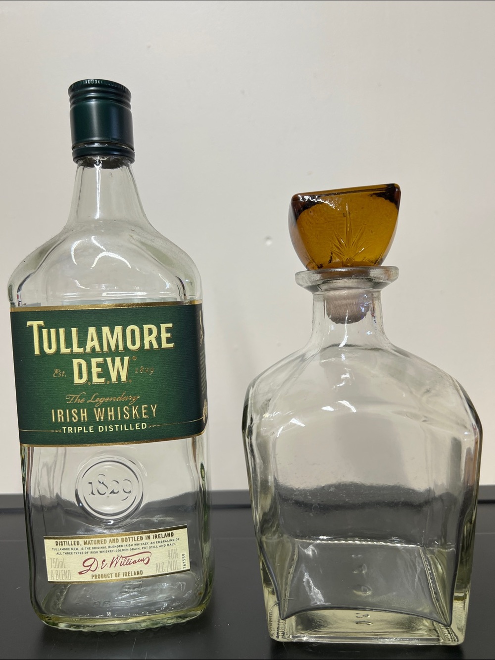 Green Label Glass Whiskey Bottle - Clear & Green